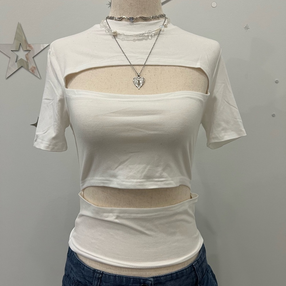 cute grunge y2k indie cut fairycore rave slit fitted streetwear top ❤︎︎